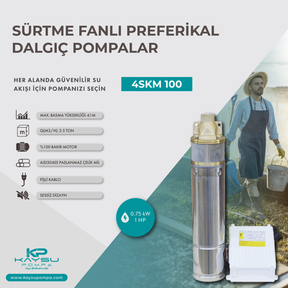 Kaysu Sürtme Fanlı Preferikal Dalgıç Pompa - 4SKM 100 - 0.75 kW - 1HP