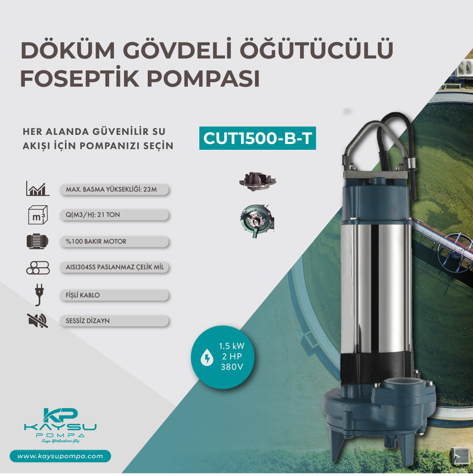 Kaysu CUT1500-B-t 2 HP Öğütücülü Foseptik Pompa 220V 1.5 kW 380V