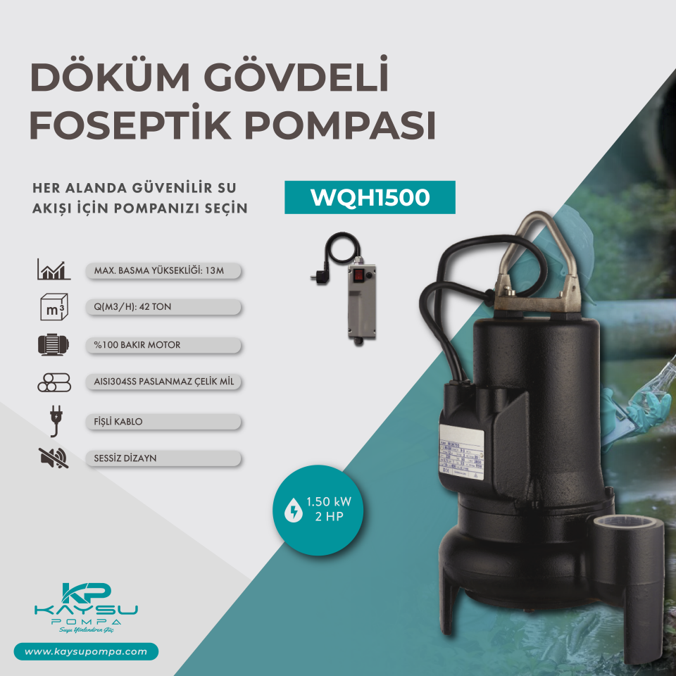 Kaysu Döküm Gövdeli Foseptik Pompa - WQH1500 - 1.50 kW - 2HP
