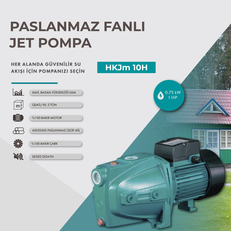 Kaysu Paslanmaz Fanlı Jet Pompa - HKJm 10H - 0.75 kW - 1 HP