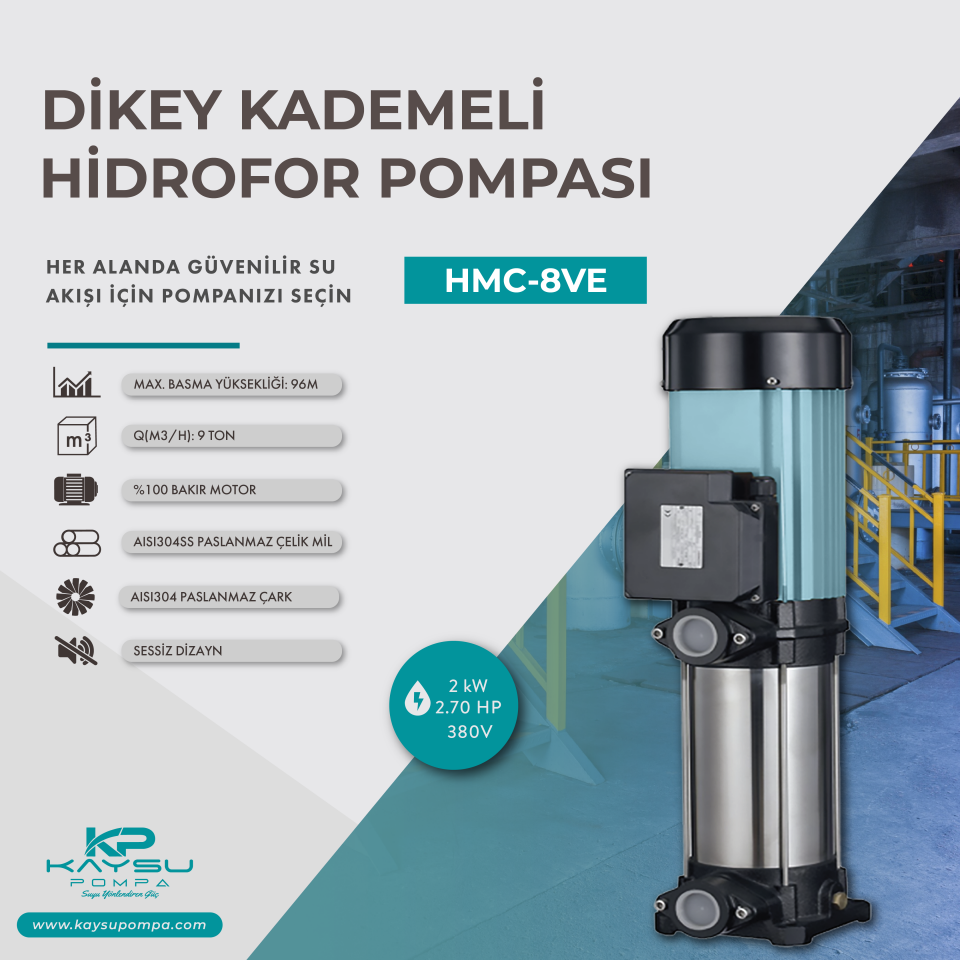 Kaysu Dikey Kademeli Hidrofor - HMC-8VE - 2kW - 2.70 HP - 380V