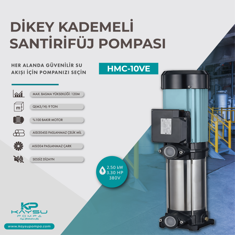 Kaysu Dikey Kademeli Santrifüj Pompa - HMC-10VE - 2.50kW - 3.30 HP - 380V