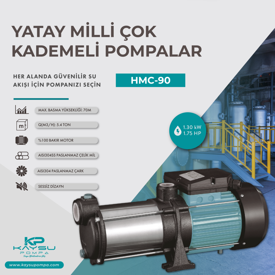 Kaysu Yatay Milli Hidrofor - HMC-90 - 1.30kW - 1.75 HP