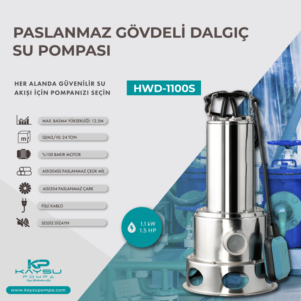 Kaysu Paslanmaz Gövdeli Dalgıç - HWD-1100S - 1.1 kW - 1.5 HP