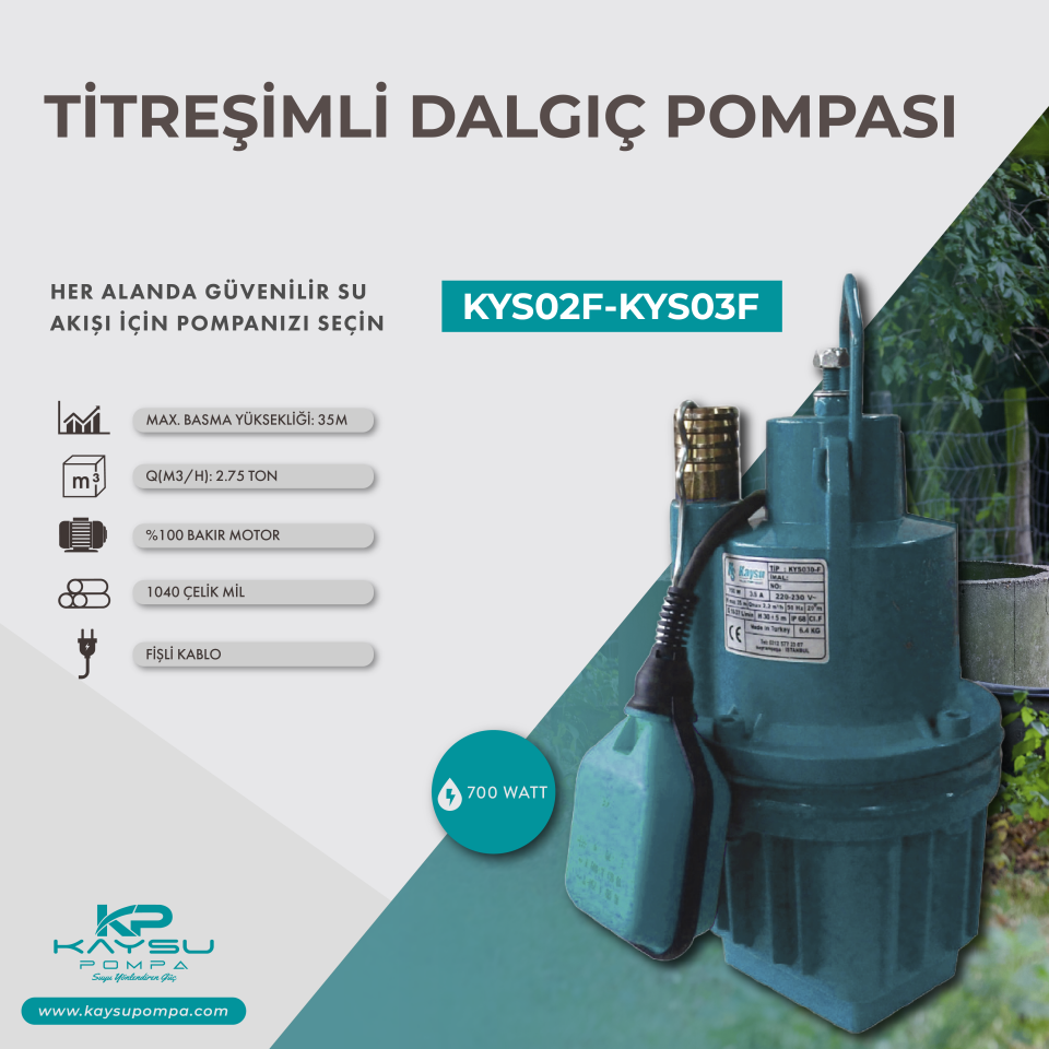 Kaysu Titreşimli Dalgıç Pompası - KYS02F/KYS03F - 700 Watt