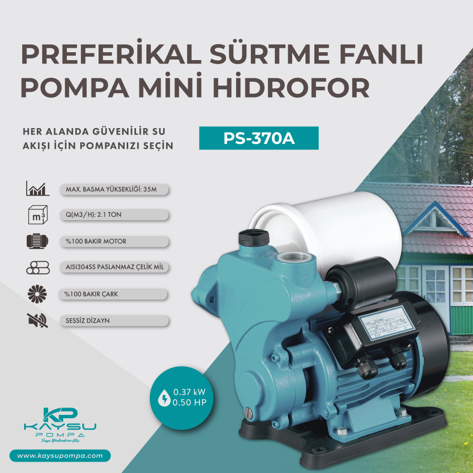 Preferikal Sürtme Fanlı Mini Hidrofor PS-370A - 0.37 kW - 0.50 HP