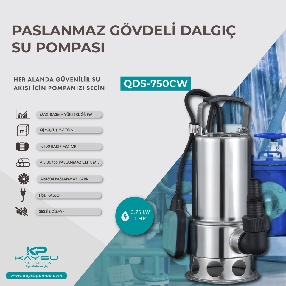 Paslanmaz Gövdeli Dalgıç - QDS-750CW - 0.75 kW - 1 HP