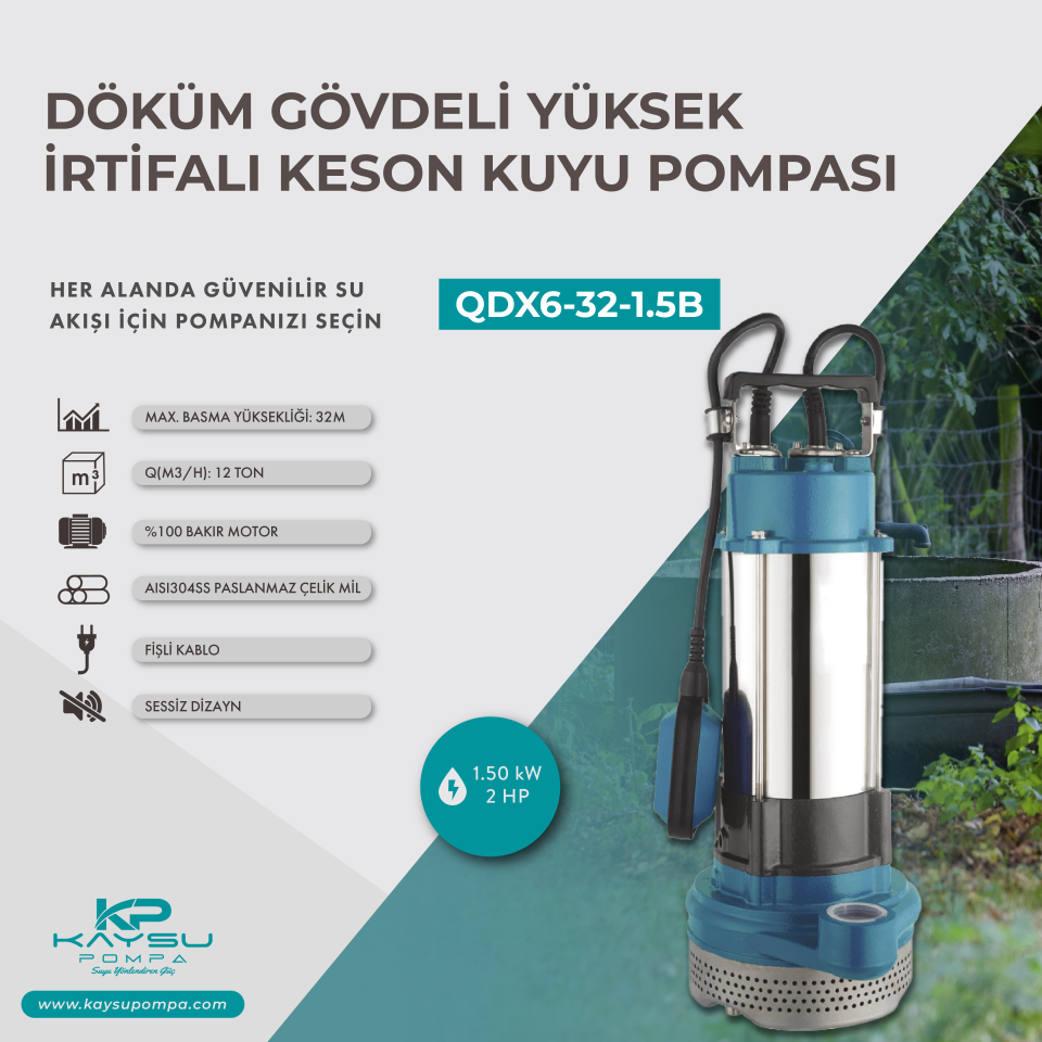 Kaysu Yüksek İrtifalı Keson  Kuyu Pompası QDX6-32-1.5B - 1.50 kW - 2 HP