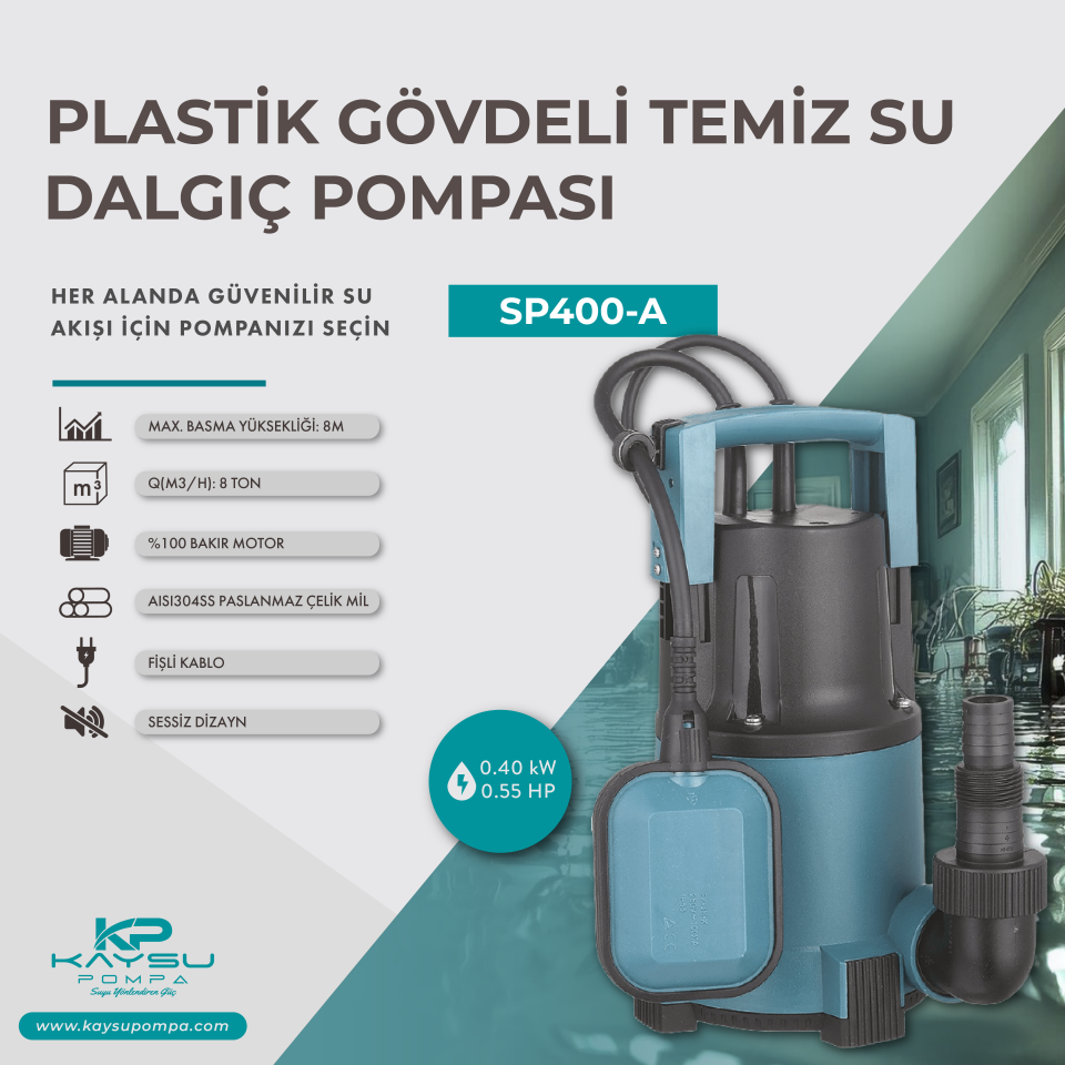 Kaysu Temiz Su Dalgıç Pompası SP400-A - 0.40 kW - 0.55 HP