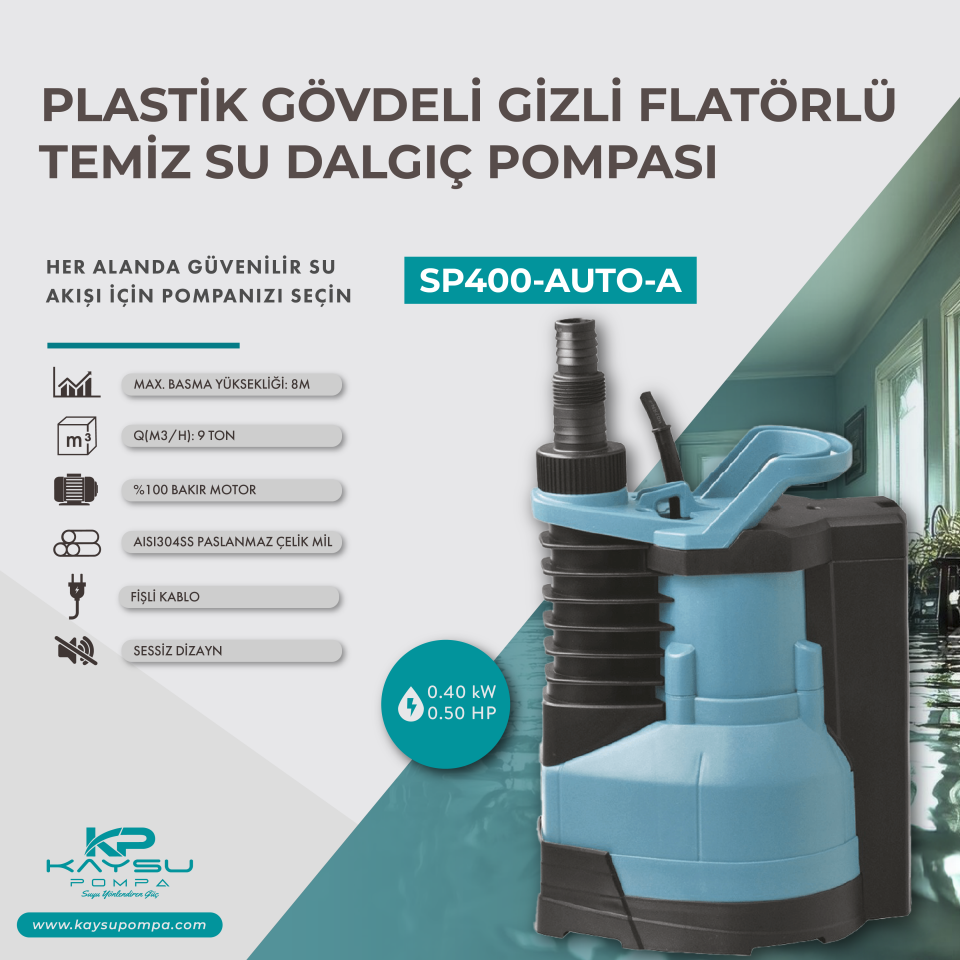 Kaysu Gizli Flatörlü Dalgıç Pompa SP400-AUTO-A - 0.40 kW - 0.50 HP