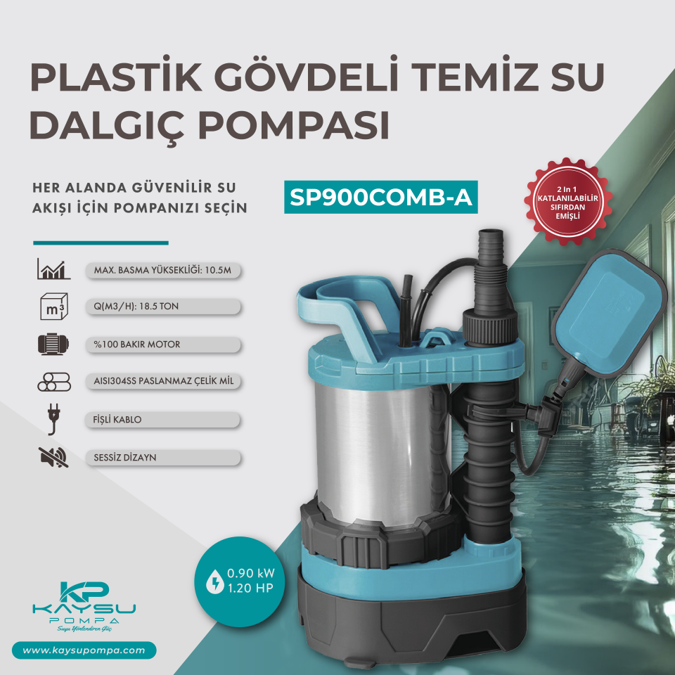 Kaysu Temiz Su Kirli Su Dalgıç Pompa SP900COMB-A - 0.90 kW - 1.20 HP