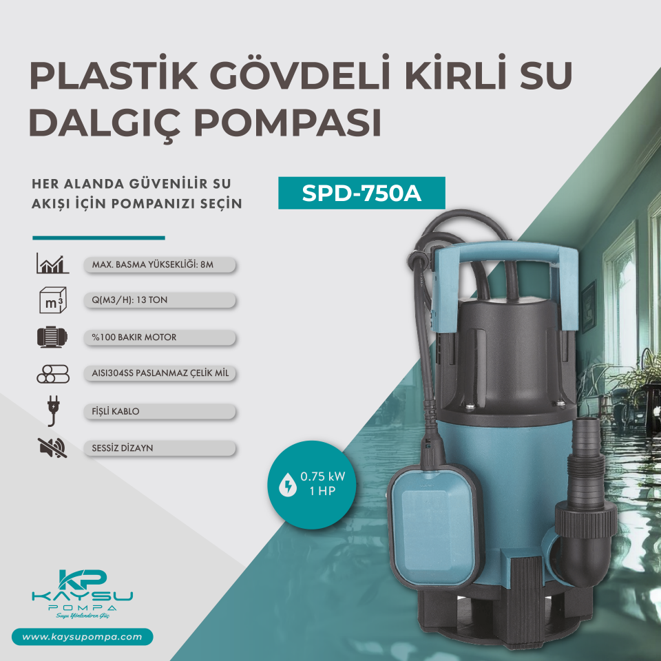Kaysu Temiz Su Kirli Su Dalgıç Pompa SPD750A - 0.75 kW - 1 HP