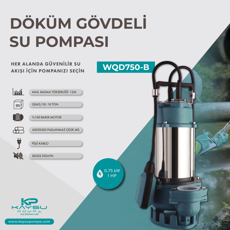 Kaysu Döküm Gövde Kirli Su Pompası WQD750-B - 0.75 kW - 1 HP