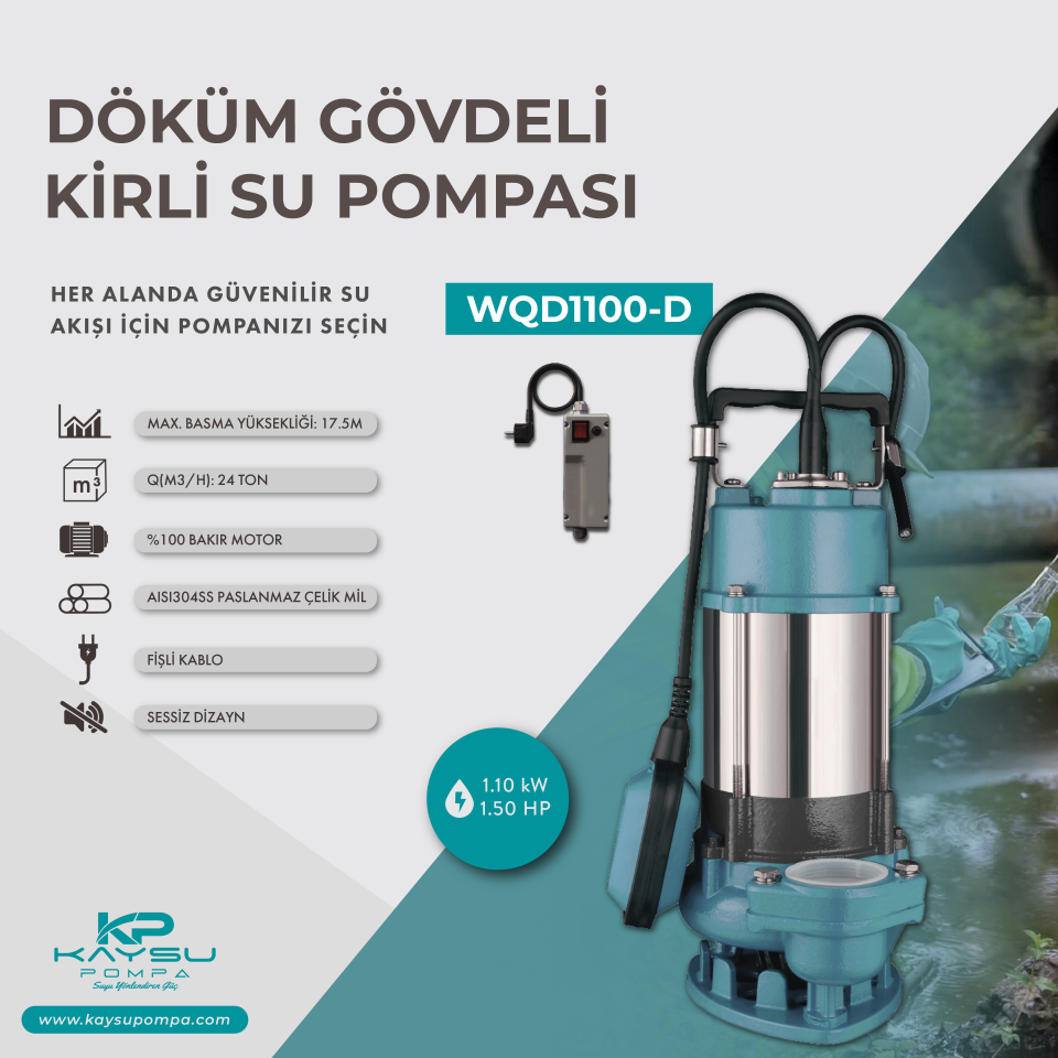 Kaysu Döküm Gövde Kirli Su Pompası WQD1100-D - 1.10 kW - 1 .50HP