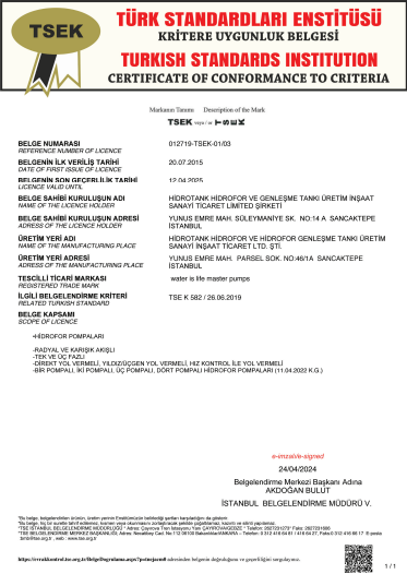 Hidrotank  MVK 13/6 T Dikey Pompa