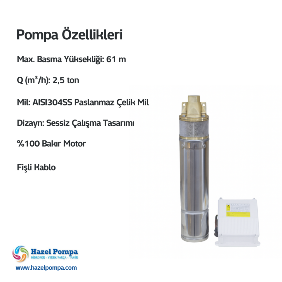 Hazel Pompa Sürtme Fanlı Preferikal Dalgıç Pompa H - 4SKM 100 - 0.75 kW - 1HP