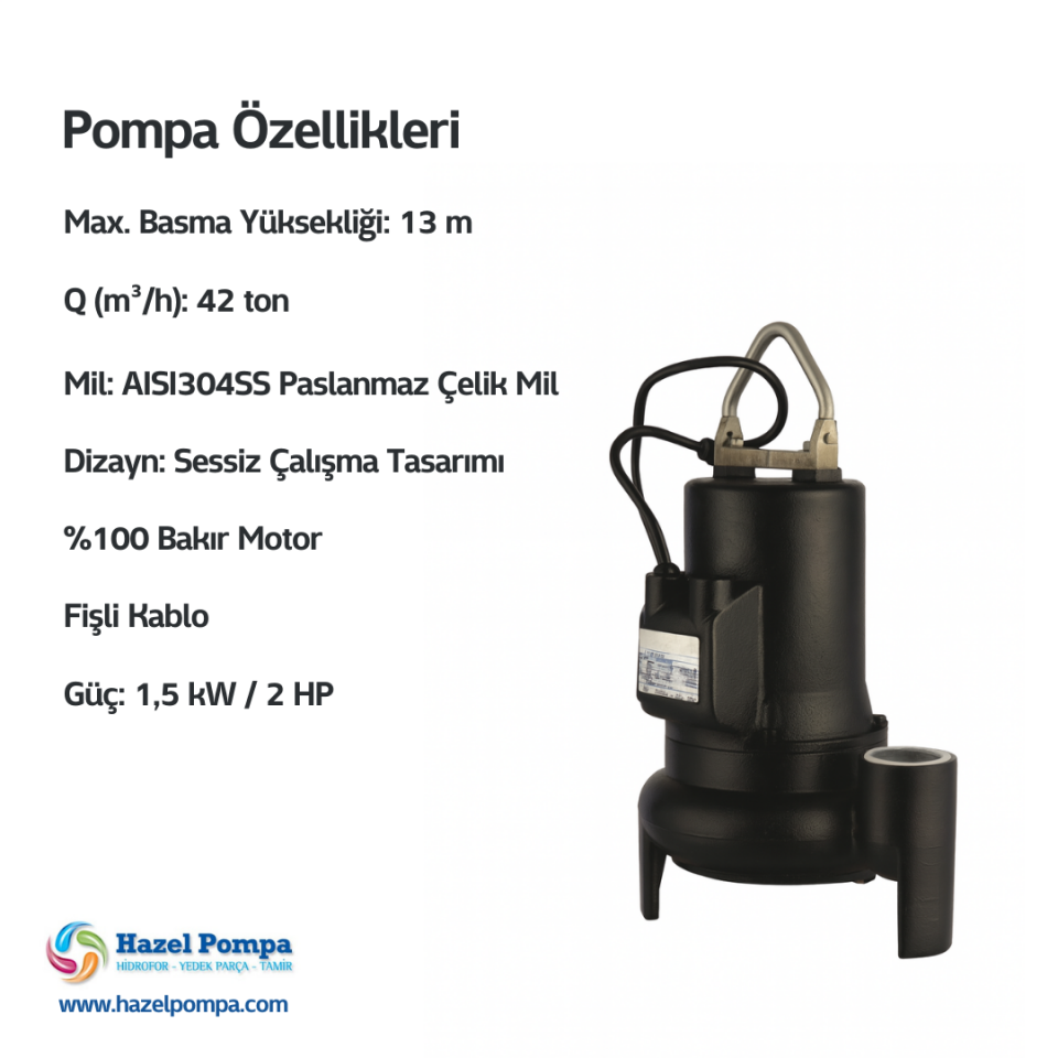 Hazel Döküm Gövdeli Foseptik Pompa H - WQH1500 - 1.50 kW - 2HP
