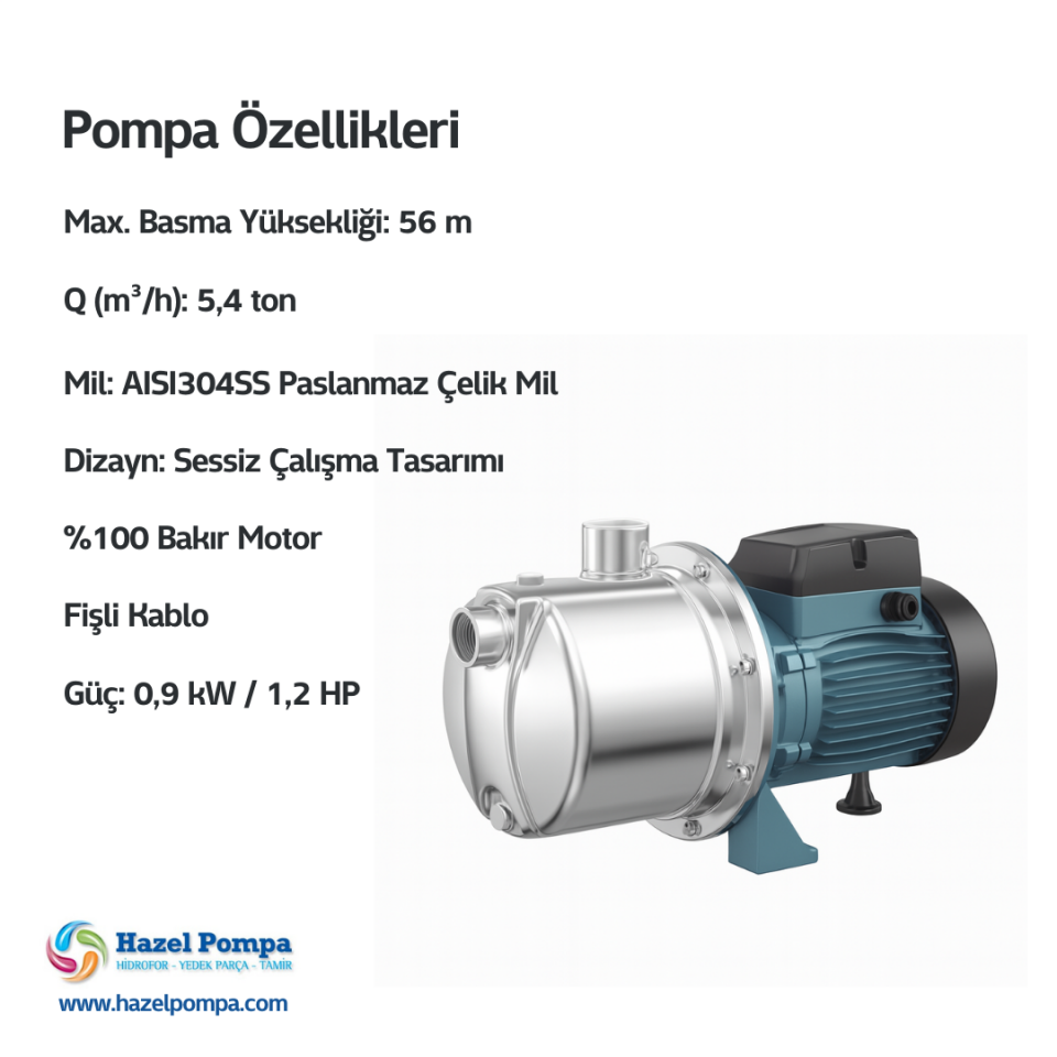 Hazel Paslanmaz Gövdeli Çok Kademeli Pompa - HMC-5S - 0.9kW - 1.2 HP