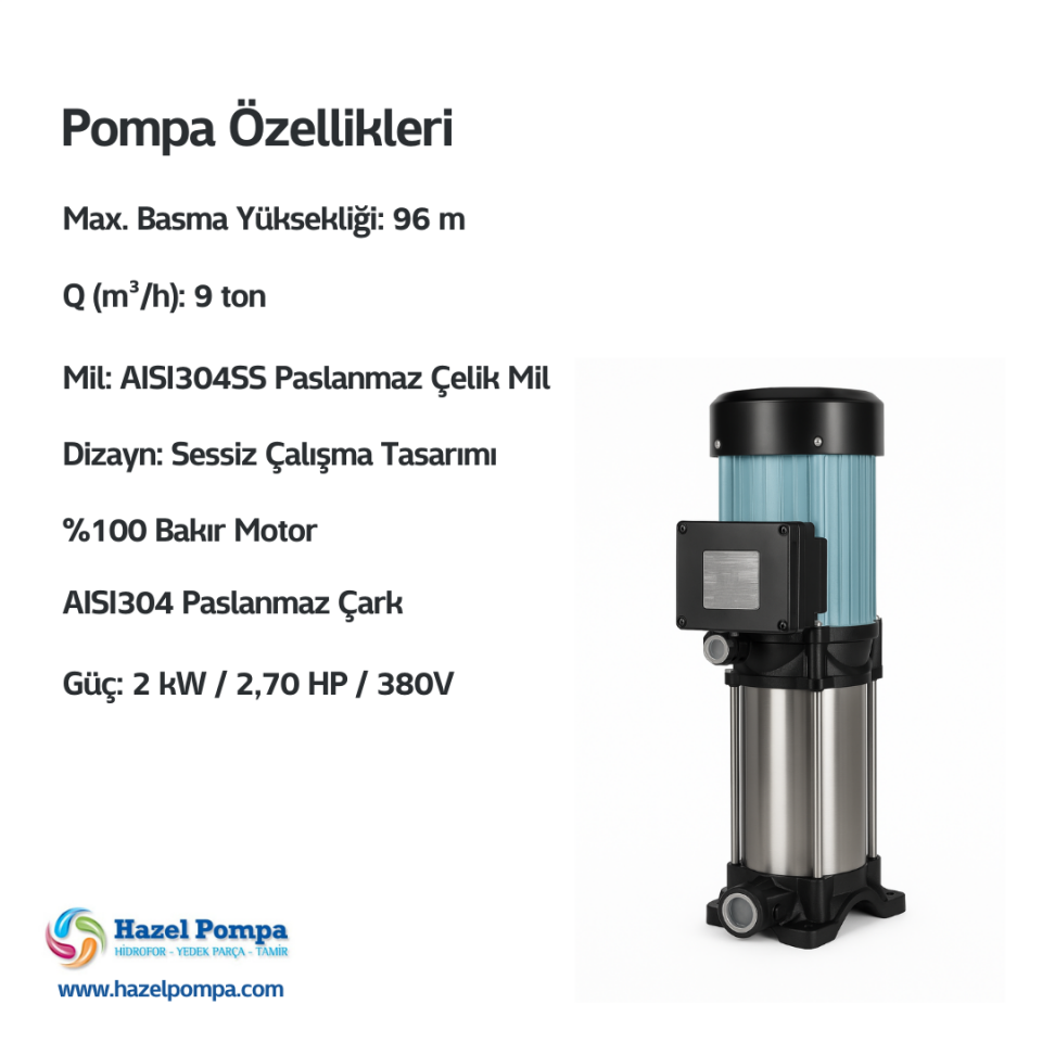 Hazel Dikey Kademeli Hidrofor H-HMC-8VE - 2kW - 2.70 HP - 380V