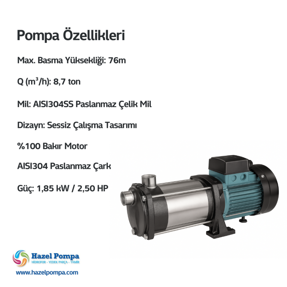 Hazel Yatay Milli Hidrofor H - HMC-145 - 1.85kW - 2.50 HP