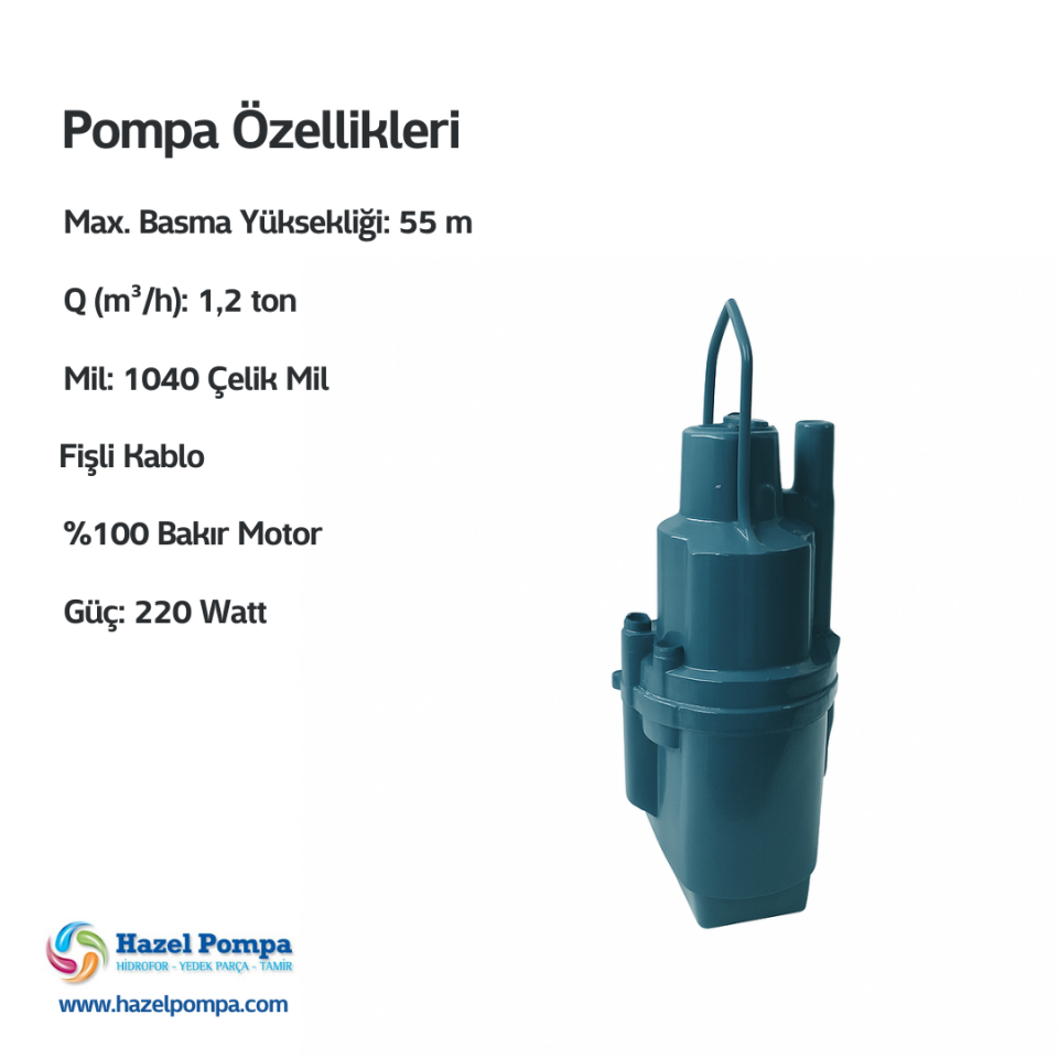 Hazel Titreşimli Dalgıç Pompası H-HZL01 - 220 Watt 30 m Kablo