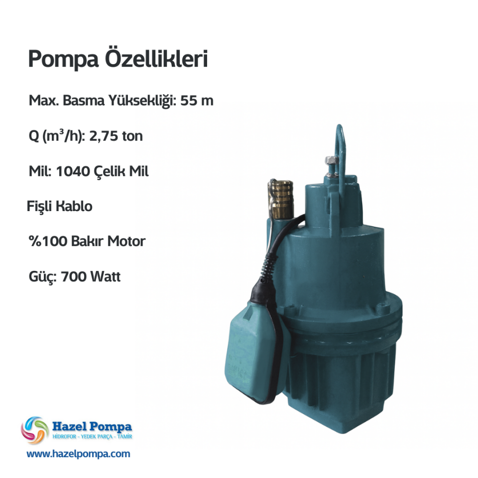 Hazel Titreşimli Dalgıç Pompası H-HZL02D/H-HZL03D - 700 Watt