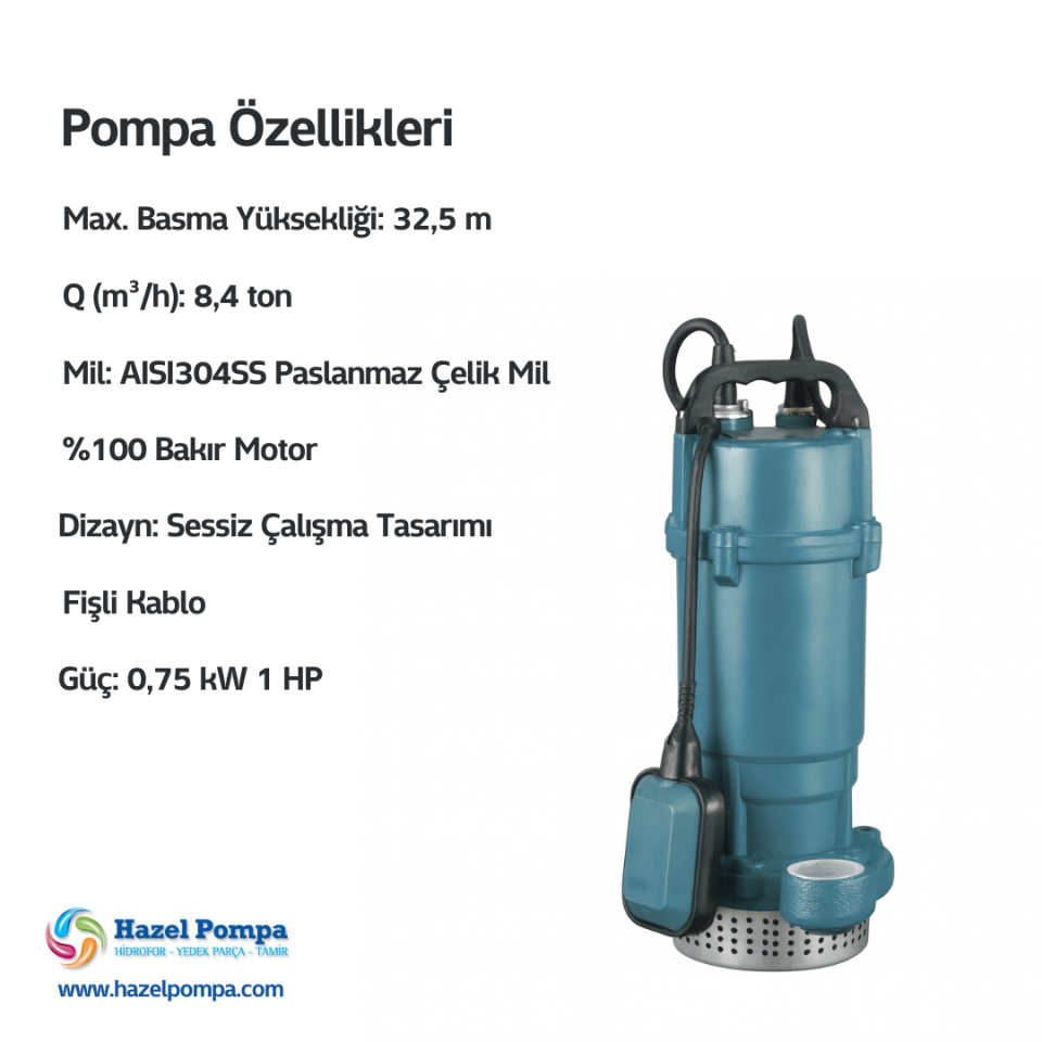 Hazel Yüksek İrtifalı Keson Kuyu Pompası H-QDX1.5-32-075FH - 0.75 kW - 1 HP