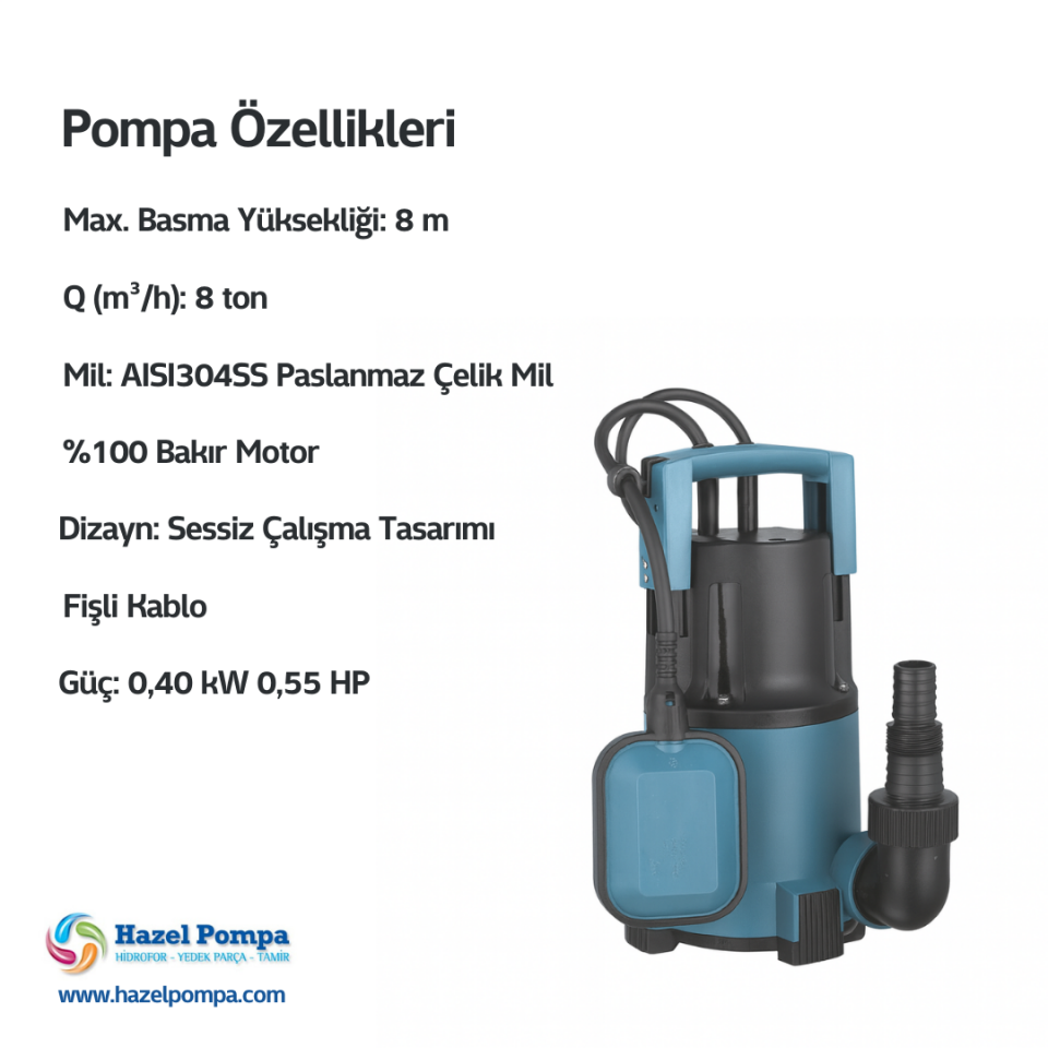 Hazel Temiz Su Dalgıç Pompası H-SP400-A - 0.40 kW - 0.55 HP