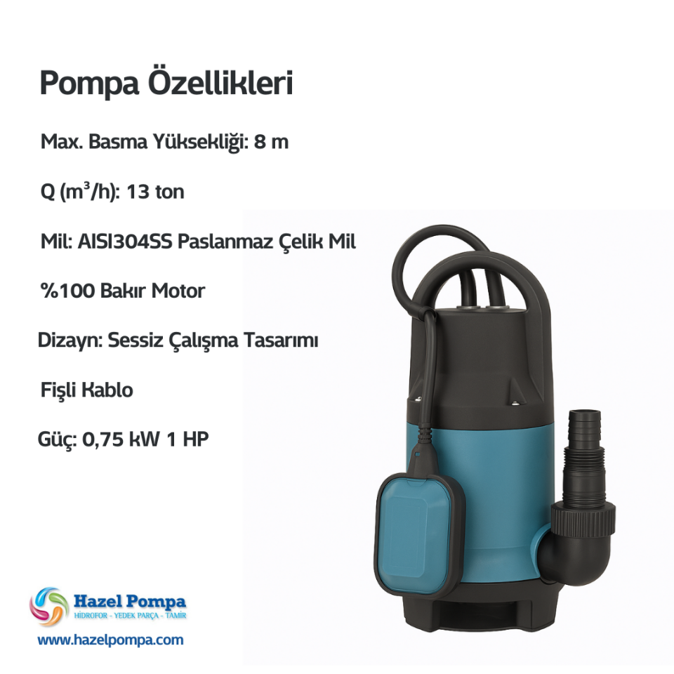 Hazel Temiz Su Kirli Su Dalgıç Pompa H-SP750COMB - 0.75 kW - 1 HP