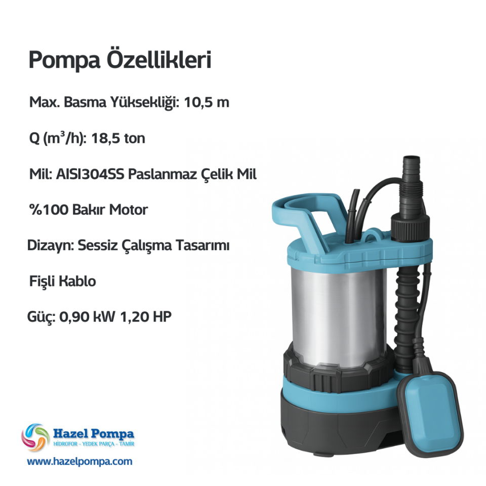 Hazel Temiz Su Kirli Su Dalgıç Pompa H-SP900COMB-A - 0.90 kW - 1.20 HP