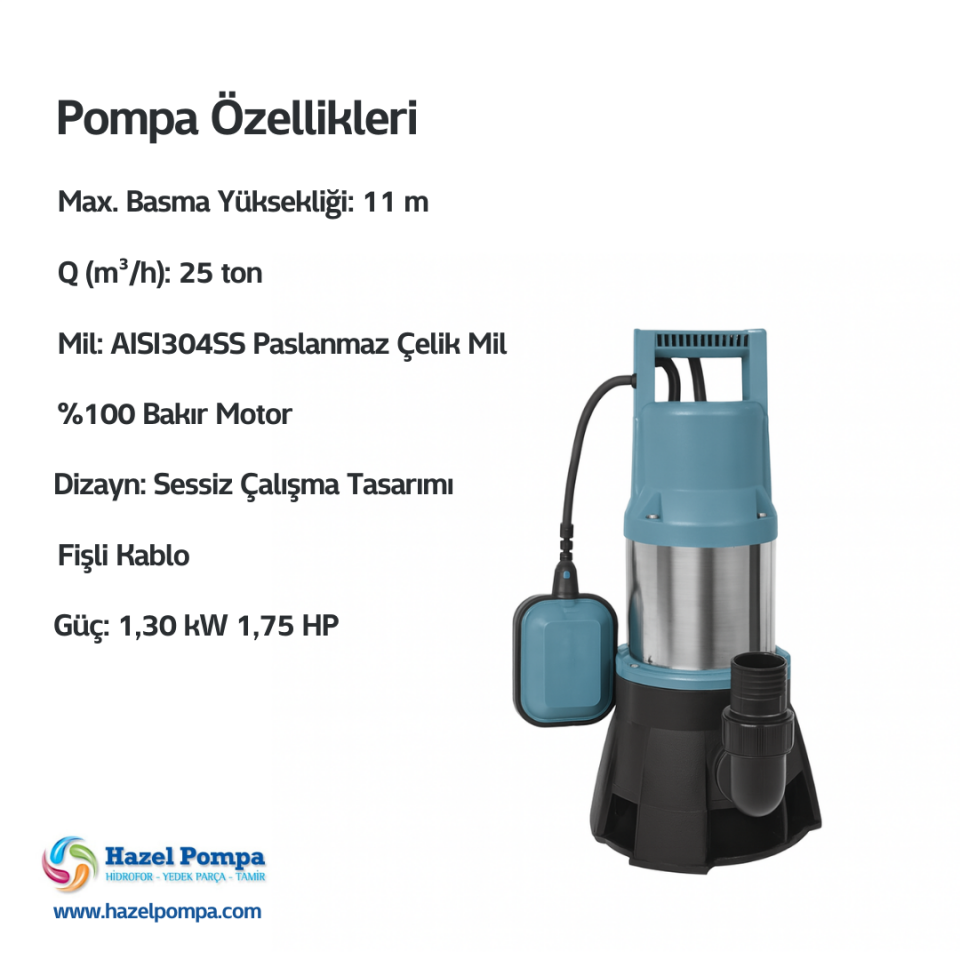 Hazel Yüksek Tonajlı Kirli Su Pompası H-SP1300/50 - 1.30 kW - 1.75 HP