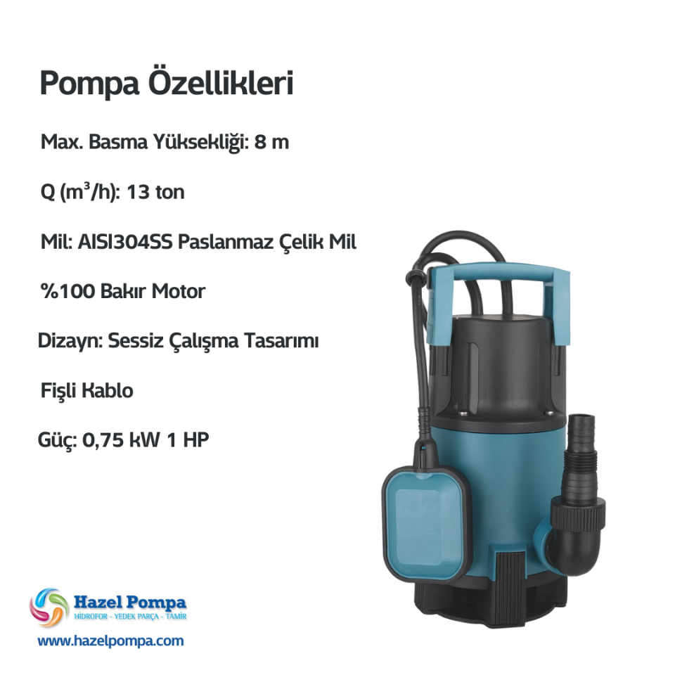 Hazel Temiz Su Kirli Su Dalgıç Pompa H-SPD750A - 0.75 kW - 1 HP