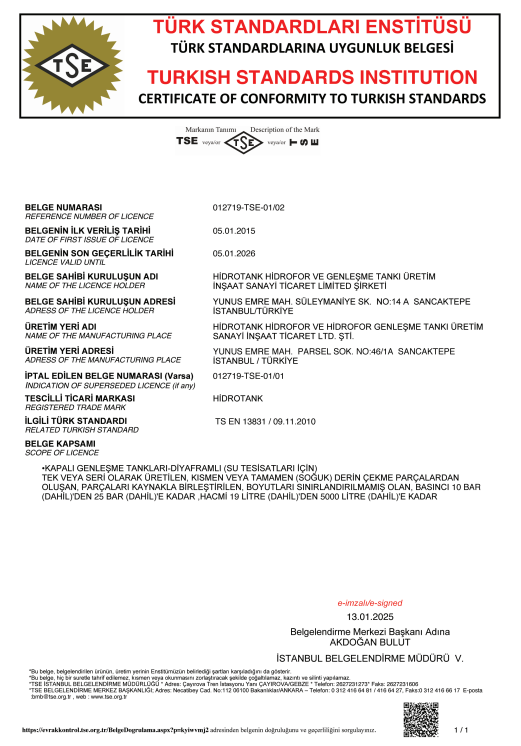 Hidrotank TU 50/25 bar Kapalı Genleşme Tankı 50 litre/hacim