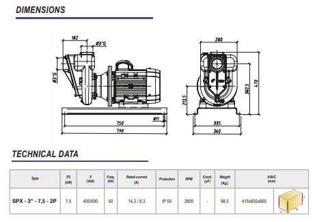 Ebitt SPX 3''-7,5-2P Yüksek Devirli Tek Kademeli Santrifüj Pompa