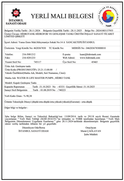 Hidrotank AGT 100 Açık Genleşme Tankı 100 litre/hacim