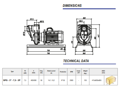 Ebitt SPG 3''-7,5-2P Yüksek Devirli Tek Kademeli Santrifüj Pompa