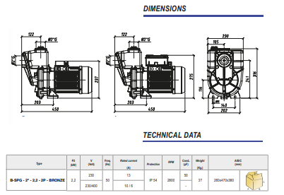 Ebitt B-SPG 2''-2,2-2P-BRONZE Bronz Gövdeli Yüksek Devirli Tek Kademeli Santrifüj Pompa