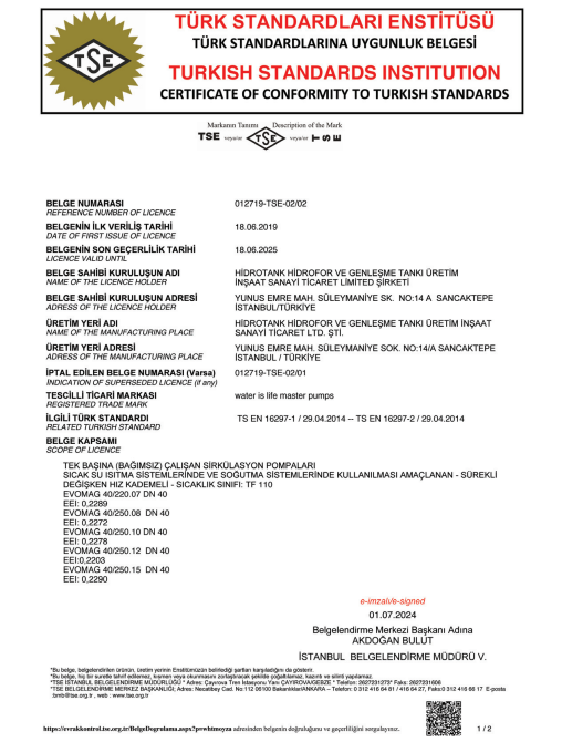 Hidrotank EVOMAG 40/250.12 Elektronik Sirkülasyon Pompası